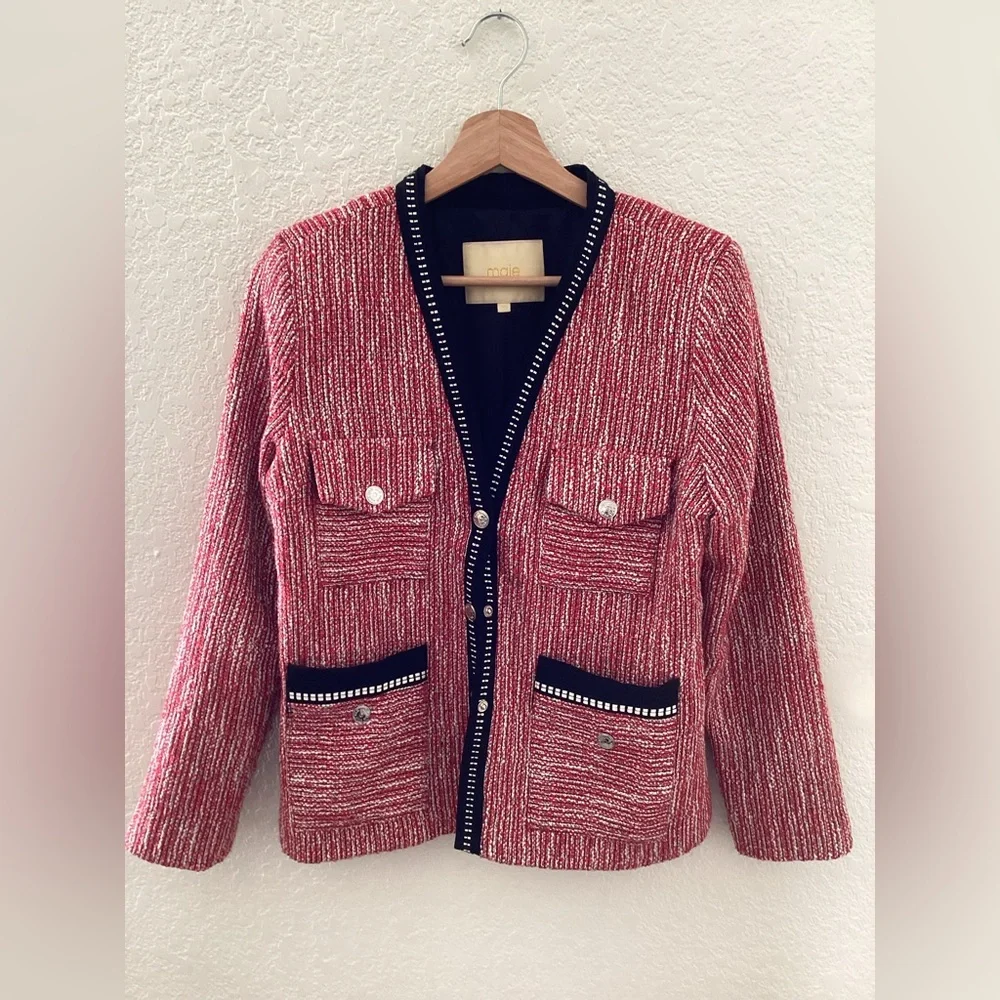 Maje Red Vivor Tweed Jacket Blazer - Picture 1 of 7